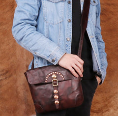 Cool Mens Leather Country Side Bag Small Saddle Messenger bag Shoulder bag For Men - iwalletsmen
