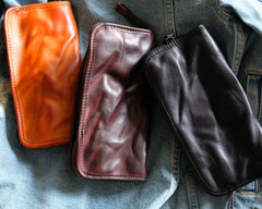 Cool Mens Leather Zipper Long Clutch Wallet Zipper Vintage Long Wallet For Men - iwalletsmen