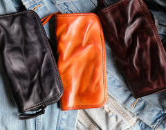 Cool Mens Leather Zipper Long Clutch Wallet Zipper Vintage Long Wallet For Men - iwalletsmen