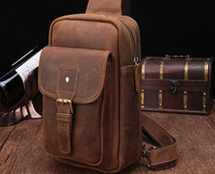 Cool Mens Leather Sling Bag One Shoulder Backpack Sling Crossbody Bag For Men - iwalletsmen