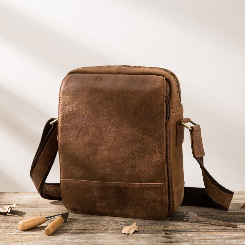 Cool Mens Small Leather Brown Bag Messenger Bags Shoulder Bags  for Men - iwalletsmen