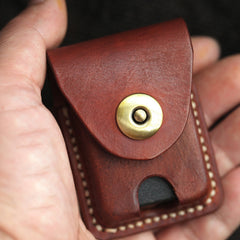 Cool Red Brown Handmade Leather Mens Classic Zippo Lighter Case With Belt Loop Lighter Holders For Men - iwalletsmen