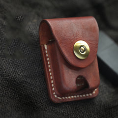 Cool Red Brown Handmade Leather Mens Classic Zippo Lighter Case With Belt Loop Lighter Holders For Men - iwalletsmen