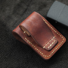 Cool Red Brown Handmade Leather Mens Classic Zippo Lighter Case With Belt Loop Lighter Holders For Men - iwalletsmen