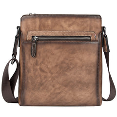Cool Brown Leather Men's 10 inches Vertical Side Bag Blue Business Messenger Bag Courier Bag For Men - iwalletsmen