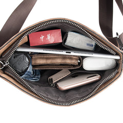 Cool Brown Leather Men's 10 inches Vertical Side Bag Blue Business Messenger Bag Courier Bag For Men - iwalletsmen