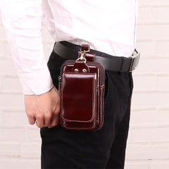 Cool Red Brown Oil Waxed Leather Mens Belt Case Belt Pouch Mini Waist Pouch Belt Bags For Men - iwalletsmen