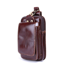 Cool Red Brown Oil Waxed Leather Mens Belt Case Belt Pouch Mini Waist Pouch Belt Bags For Men - iwalletsmen