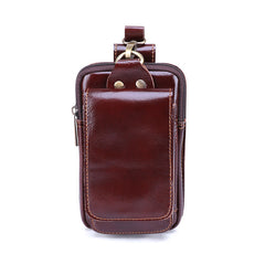 Cool Red Brown Oil Waxed Leather Mens Belt Case Belt Pouch Mini Waist Pouch Belt Bags For Men - iwalletsmen