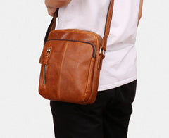 Cool Brown Leather Mini Messenger Bags Small Tablet Messenger Bag Side Bag For Men - iwalletsmen