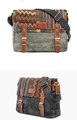 Cool Retro Waxed Canvas Leather Mens Womens Ethnic Shoulder Bag 13'' Side Bag Messenger Bag Postman Bag For Men - iwalletsmen