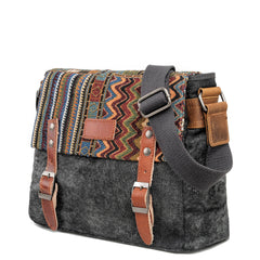 Cool Retro Waxed Canvas Leather Mens Womens Ethnic Shoulder Bag 13'' Side Bag Messenger Bag Postman Bag For Men - iwalletsmen