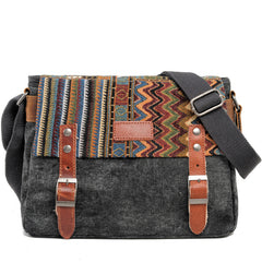 Cool Retro Waxed Canvas Leather Mens Womens Ethnic Shoulder Bag 13'' Side Bag Messenger Bag Postman Bag For Men - iwalletsmen