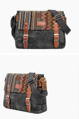 Cool Retro Waxed Canvas Leather Mens Womens Ethnic Shoulder Bag 13'' Side Bag Messenger Bag Postman Bag For Men - iwalletsmen