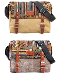 Cool Retro Waxed Canvas Leather Mens Womens Ethnic Shoulder Bag 13'' Side Bag Messenger Bag Postman Bag For Men - iwalletsmen