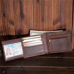 Cool Leather Mens Small Wallet billfold Trifold Wallet Front Pocket Wallet for Men - iwalletsmen