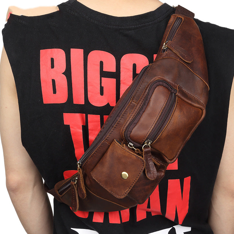 Cool Brown LEATHER MENS FANNY PACK BUMBAG Vintage WAIST BAGS FOR MEN - iwalletsmen