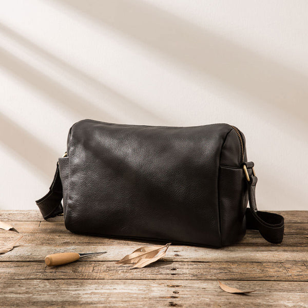 Cool Small Leather Black Mens Messenger Bags Shoulder Bags  for Men - iwalletsmen