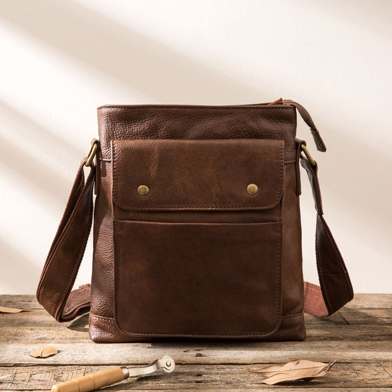 Cool Small Leather Coffee Mens Messenger Bags Shoulder Bags  for Men - iwalletsmen