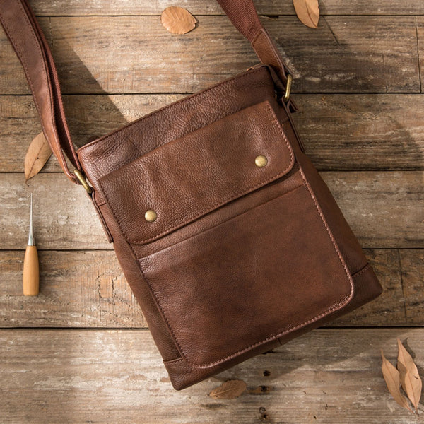 Cool Small Leather Coffee Mens Messenger Bags Shoulder Bags  for Men - iwalletsmen