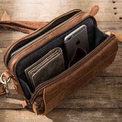 Cool Small Mens Leather Camel Bag Messenger Bags Shoulder Bags  for Men - iwalletsmen