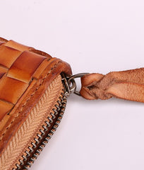 Cool Tan Mens Leather Long Wallet Braided Zipper Long Wallet for Men - iwalletsmen