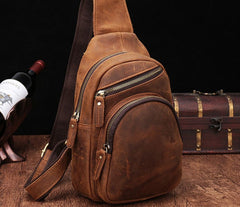 Cool Vintage Brown Leather Chest Bag Sling Bags Crossbody Sling Bag One Shoulder Backpack For Men - iwalletsmen