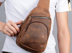 Cool Vintage Brown Leather Chest Bag Sling Bags Crossbody Sling Bag One Shoulder Backpack For Men - iwalletsmen