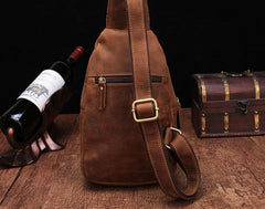 Cool Vintage Brown Leather Chest Bag Sling Bags Crossbody Sling Bag One Shoulder Backpack For Men - iwalletsmen