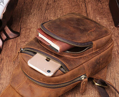 Cool Vintage Brown Leather Chest Bag Sling Bags Crossbody Sling Bag One Shoulder Backpack For Men - iwalletsmen