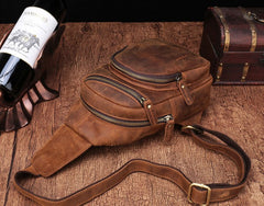 Cool Vintage Brown Leather Chest Bag Sling Bags Crossbody Sling Bag One Shoulder Backpack For Men - iwalletsmen