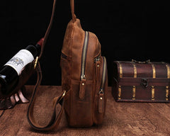 Cool Vintage Brown Leather Chest Bag Sling Bags Crossbody Sling Bag One Shoulder Backpack For Men - iwalletsmen