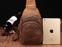 Cool Vintage Brown Leather Chest Bag Sling Bags Crossbody Sling Bag One Shoulder Backpack For Men - iwalletsmen