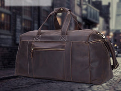 Cool Vintage Coffee Black Leather Mens Overnight Bags Travel Bags Weekender Bags For Men - iwalletsmen
