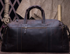 Cool Vintage Coffee Black Leather Mens Overnight Bags Travel Bags Weekender Bags For Men - iwalletsmen