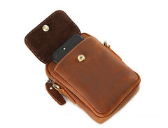 Cool Vintage Dark Brown Leather Mens Belt Pouch Small Side Bag Messenger Bag For Men - iwalletsmen