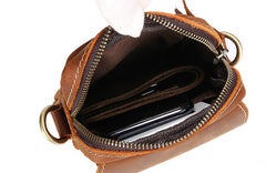 Cool Vintage Dark Brown Leather Mens Belt Pouch Small Side Bag Messenger Bag For Men - iwalletsmen