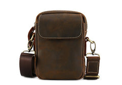 Cool Vintage Dark Brown Leather Mens Belt Pouch Small Side Bag Messenger Bag For Men - iwalletsmen