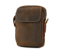 Cool Vintage Dark Brown Leather Mens Belt Pouch Small Side Bag Messenger Bag For Men - iwalletsmen