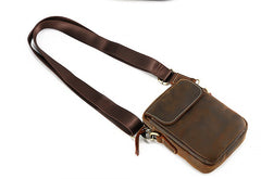Cool Vintage Dark Brown Leather Mens Belt Pouch Small Side Bag Messenger Bag For Men - iwalletsmen