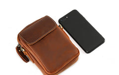 Cool Vintage Dark Brown Leather Mens Belt Pouch Small Side Bag Messenger Bag For Men - iwalletsmen