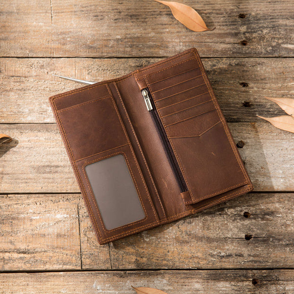 Cool Vintage Slim Mens long Wallet Leather Wallet Bifold Long Wallets for Men - iwalletsmen