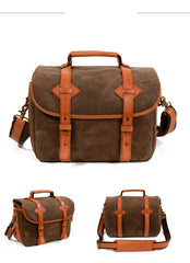Cool Waxed Canvas Leather Mens Casual Messenger Bag DSLR Camera Bag Side Bag For Men - iwalletsmen