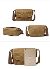 Cool Waxed Canvas Leather Mens Casual Messenger Bag Small Postman Bag Side Bag For Men - iwalletsmen