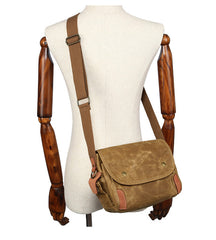 Cool Waxed Canvas Leather Mens Casual Messenger Bag Small Postman Bag Side Bag For Men - iwalletsmen