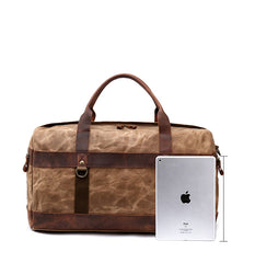 Cool Waxed Canvas Leather Mens Black Waterproof Travel Weekender Bag Duffle Bag for Men - iwalletsmen