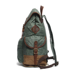 Cool Waxed Canvas Mens Casual 14'' Green Hiking Backpack Black Computer Backpack Travel Backpack College Bag for Men - iwalletsmen