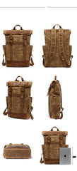 Cool Waxed Canvas Mens Casual 14'' Green Hiking Backpack Black Computer Backpack Travel Backpack College Bag for Men - iwalletsmen