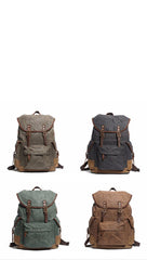 Cool Waxed Canvas Mens Casual 14'' Green Hiking Backpack Black Computer Backpack Travel Backpack College Bag for Men - iwalletsmen