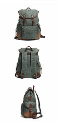 Cool Waxed Canvas Mens Casual 14'' Green Hiking Backpack Black Computer Backpack Travel Backpack College Bag for Men - iwalletsmen